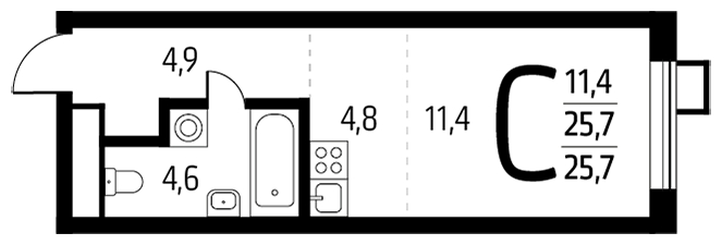 ЖК Столичный - 1-комнатная квартира (Студия)