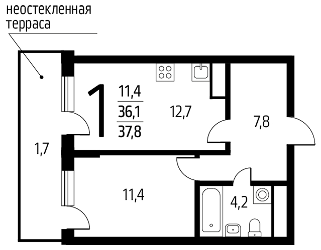 ЖК Новые Ватутинки. Центральный - 1-комнатная квартира