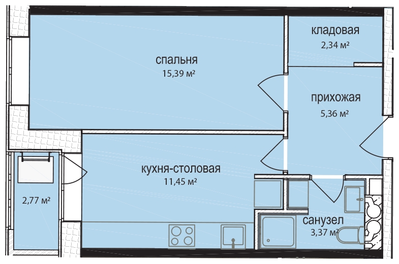 ЖК Бородино - 1-комнатная квартира