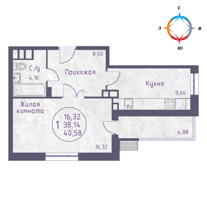 ЖК Бородино - 1-комнатная квартира
