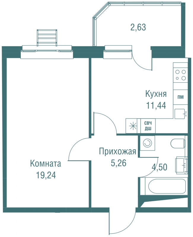 ЖК VESNA - 1-комнатная квартира