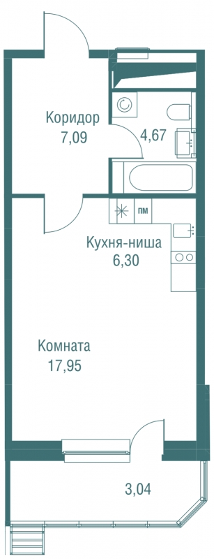 ЖК Жилой микрорайон Одинбург - 1-комнатная квартира (Студия)