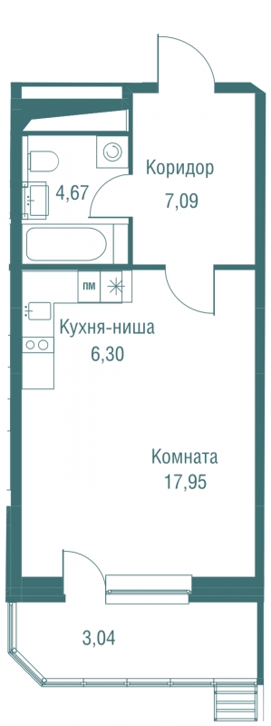 ЖК Жилой микрорайон Одинбург - 1-комнатная квартира (Студия)
